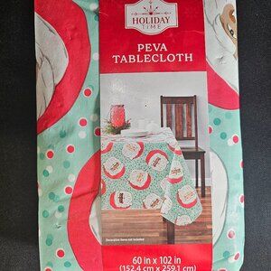 New Holiday Time Peva (Vinyl) Santa Faces Design Tablecloth 60" x 102" Rectangle